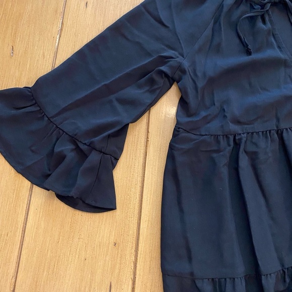 Women’s Black Longer Sleeve Mini Dress Viola Peasant Ruffle New XS - Picture 3 of 14